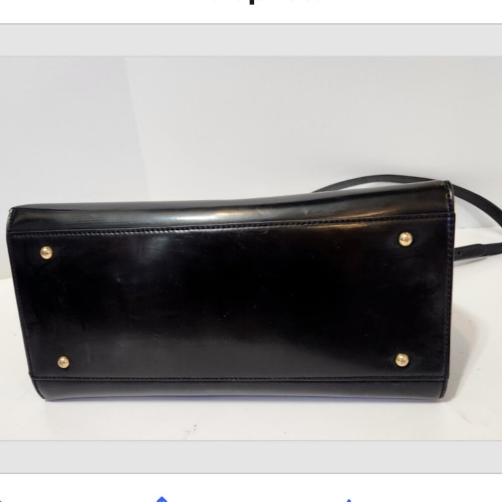 LRL RALPH LAUREN GLAZED LEATHER SATCHEL HAND BAG with GOLD Logo HARDWARE - Picture 12 of 16